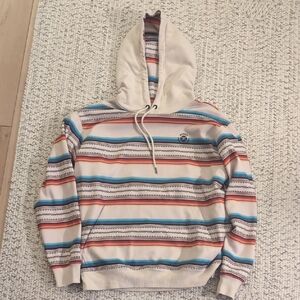 Hooey Cream Hoodie with Blue & Red Stripes